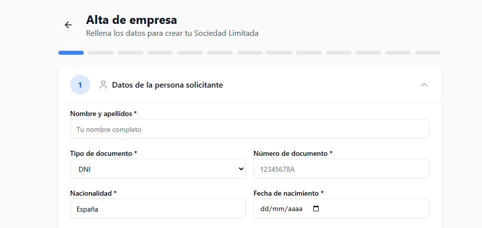 Formulario de alta de empresa